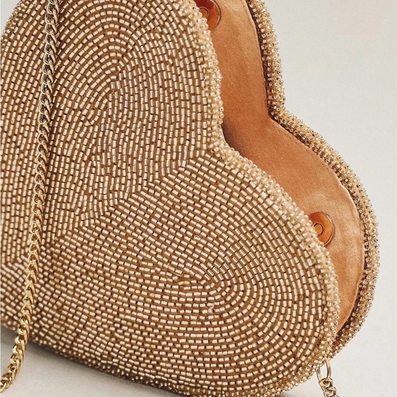 NEW Anthropologie Maeve Gold Heart Beaded Crossbody bag - Picture 3 of 3